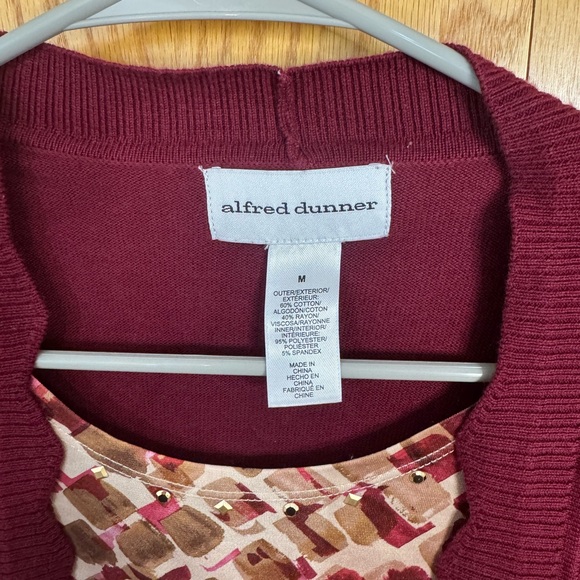 Alfred Dunner Burgundy Cardigan with Patterned Top - Picture 3 of 5